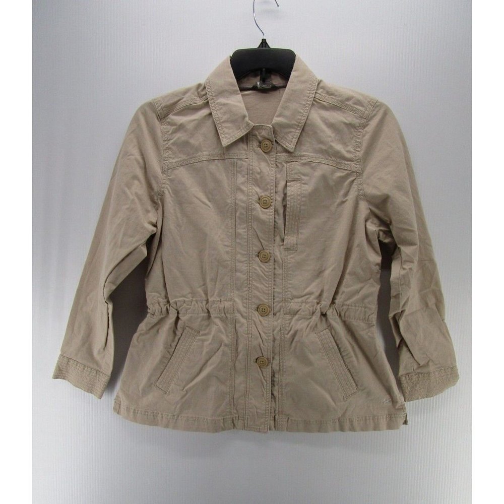 Eddie Bauer Jacket Petites PL Khaki Button Up Pockets Outdoor Preppy